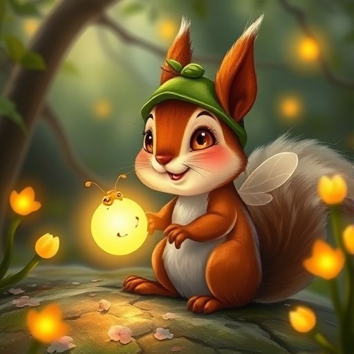 Pip la ardilla devuelve el brillo a una luciérnaga llamada Lumi, que brilla de alegría.