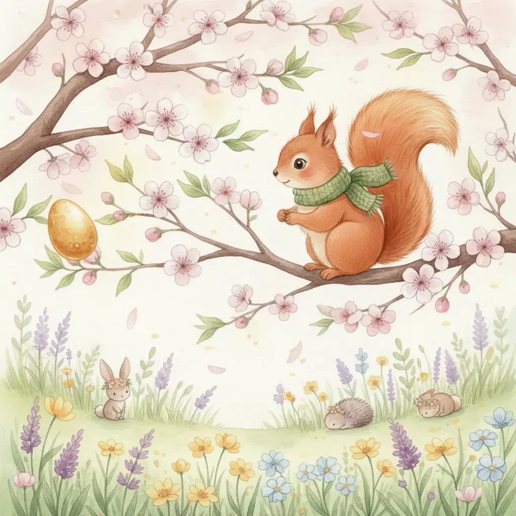 La ardilla camina por una rama muy fina hacia un huevo que se balancea.