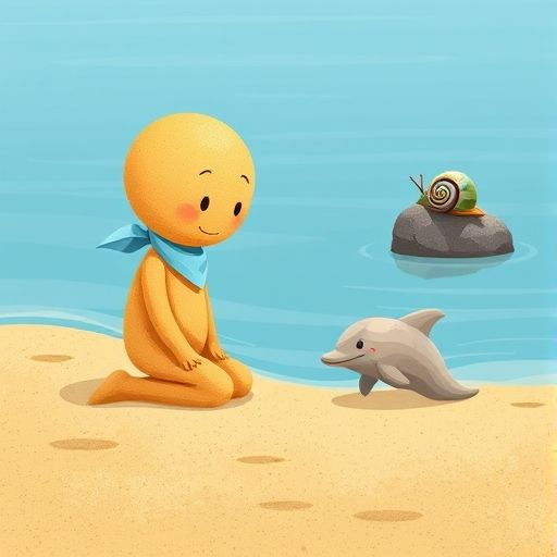 Granito observa un delfín de arena cobrar vida en la orilla del mar.