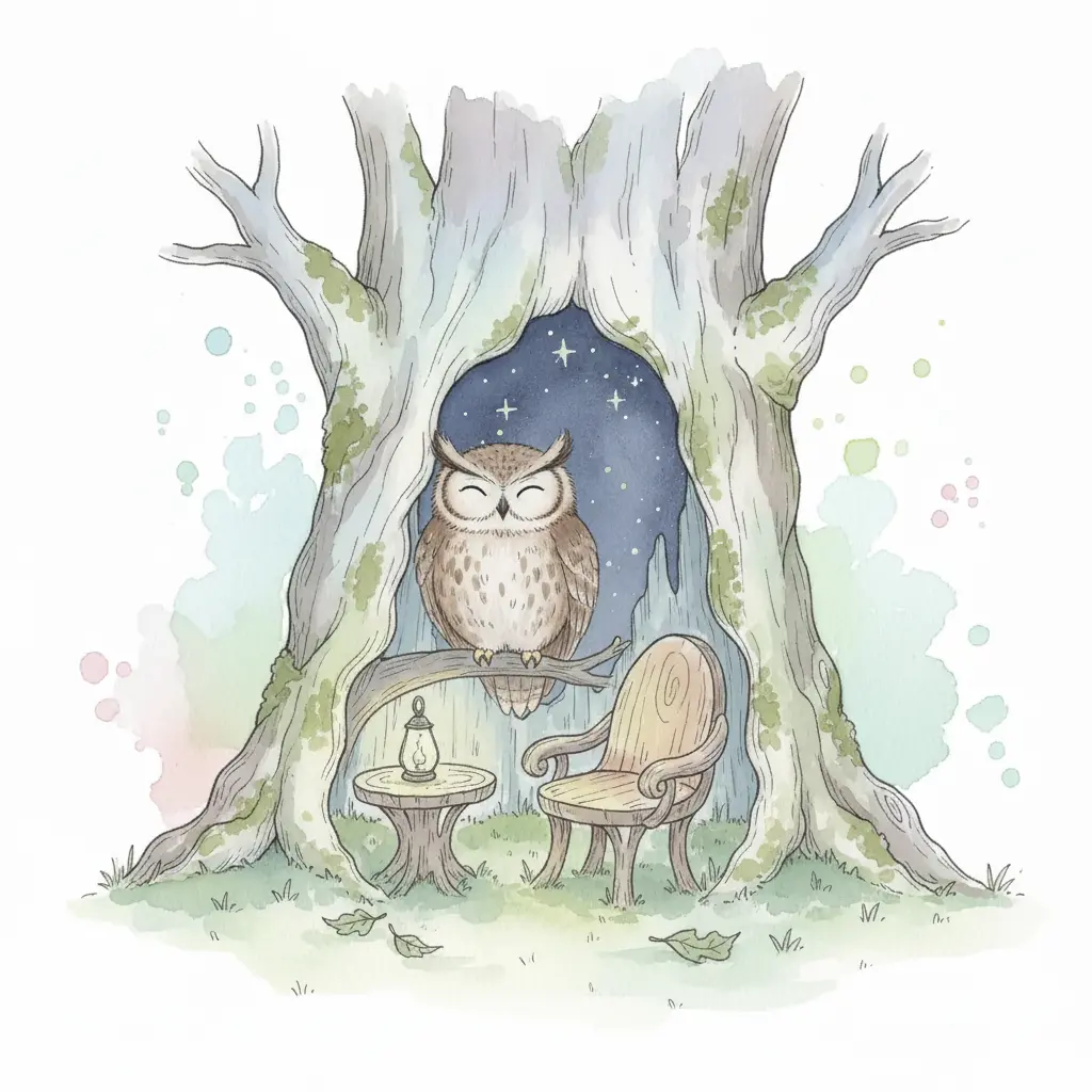 Un búho esponjoso de color marrón y gris está sentado tranquilamente en la rama del árbol.