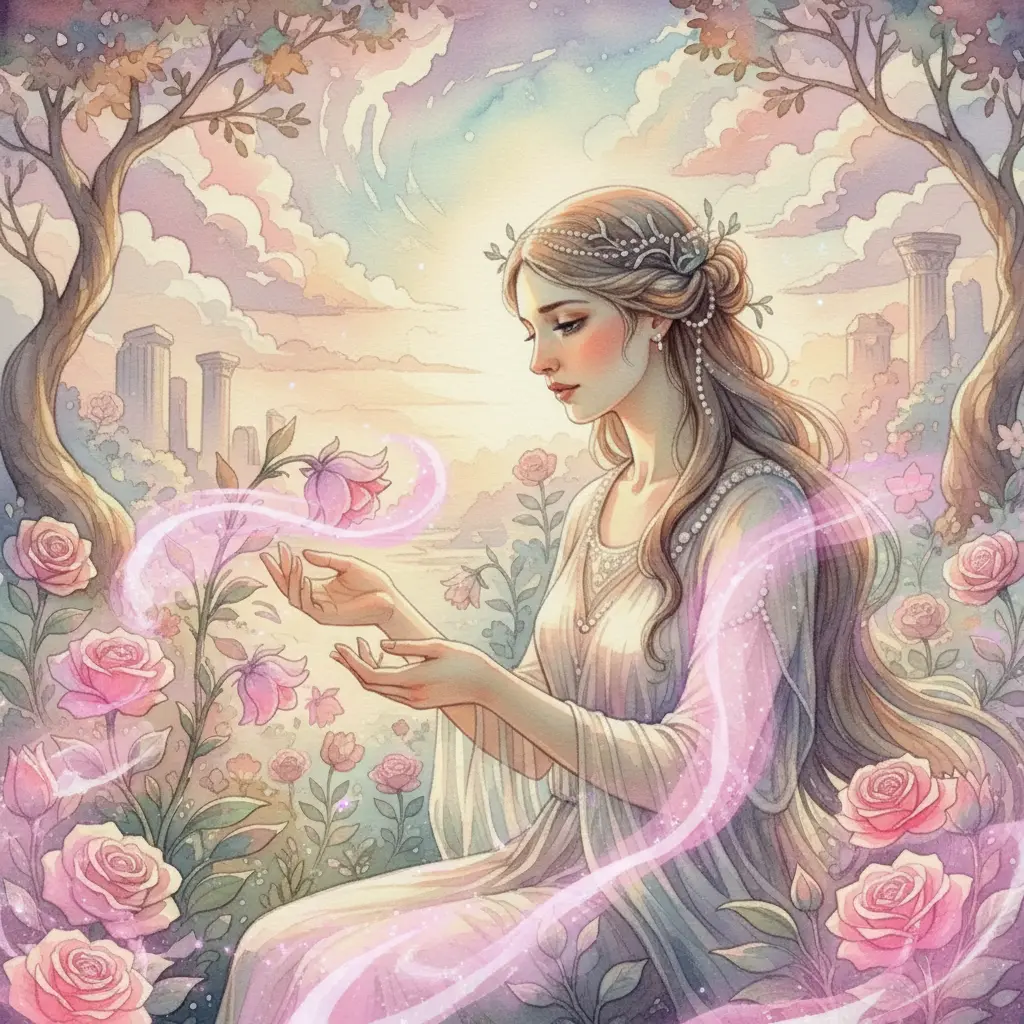 La brisa viajó por el jardín, y las otras flores también empezaron a brillar suavemente.