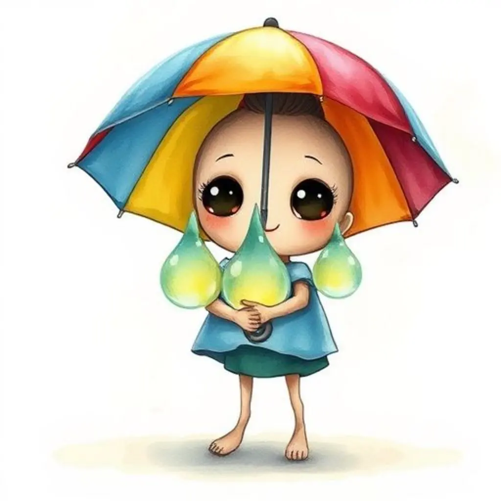 Gotita recogiendo gotas de lluvia en su tela.