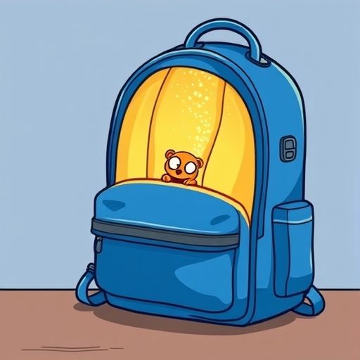La mochila se mueve y Chispita lanza destellos.