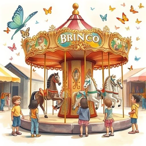 Brinco, el carrusel, está quieto mientras mariposas coloridas se posan en él.