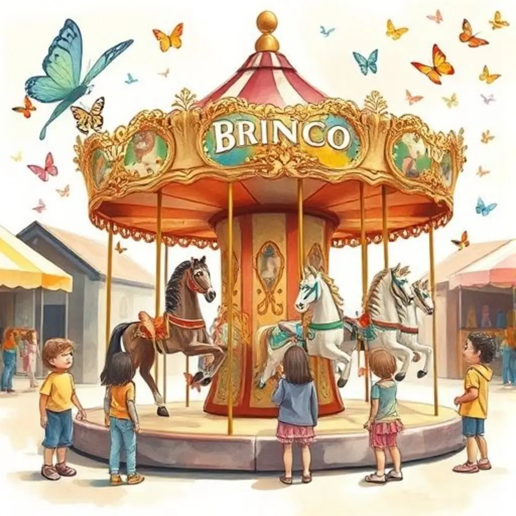 Brinco, el carrusel, está quieto mientras mariposas coloridas se posan en él.