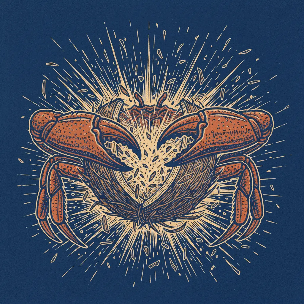 Pinzas de cangrejo rompiendo la cáscara de un coco.