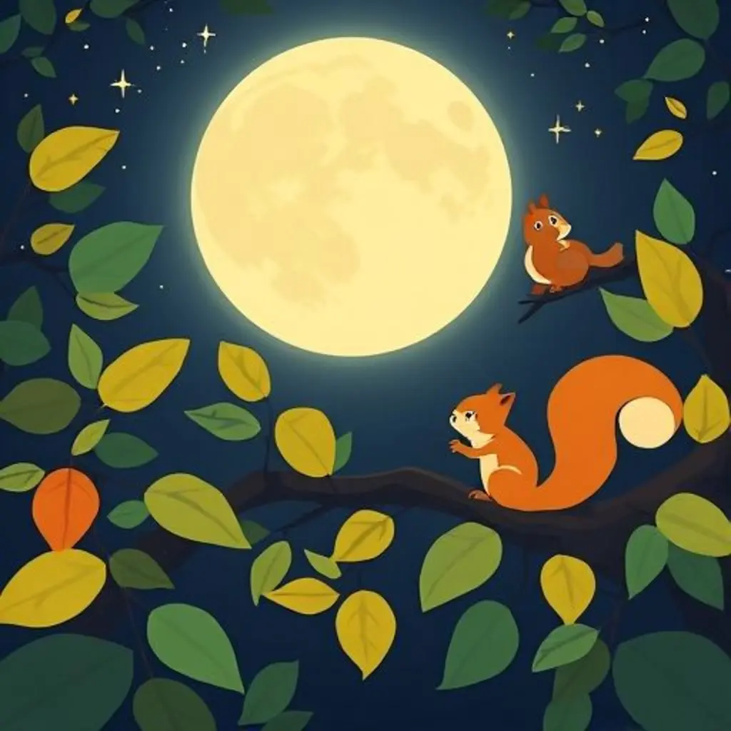 Todos los animales y Clara disfrutan de la noche bajo la luna.