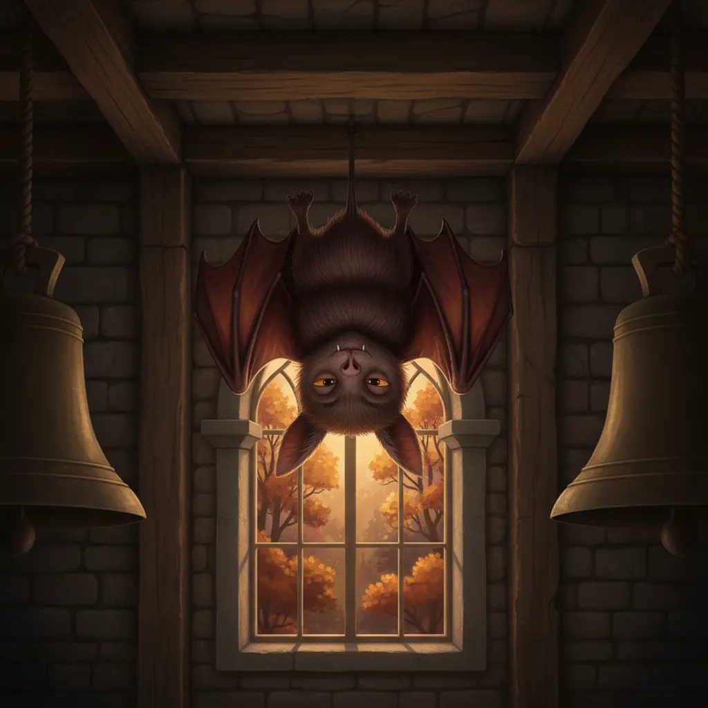 Un murciélago gruñón intenta dormir plácidamente en su campanario.