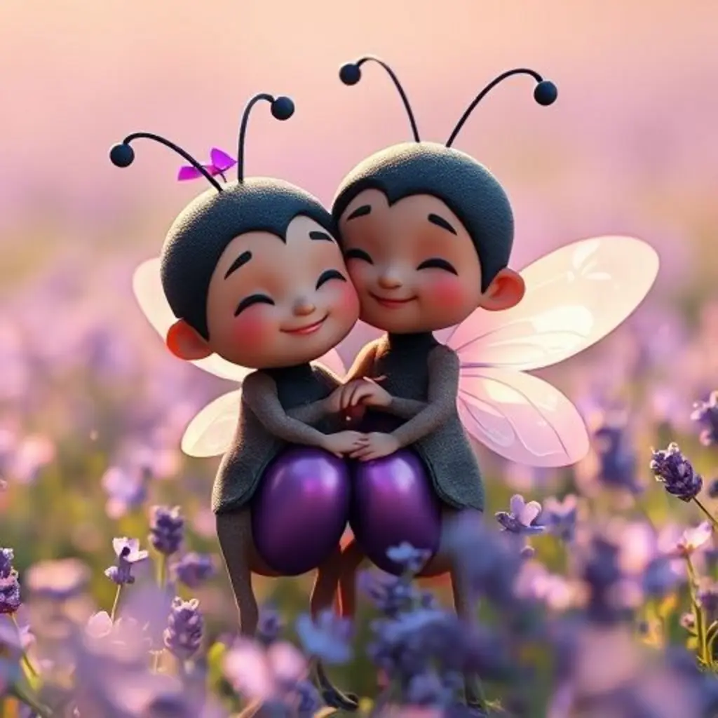 Lita recibe un gran abrazo de su mamá luciérnaga en el campo de lavanda.