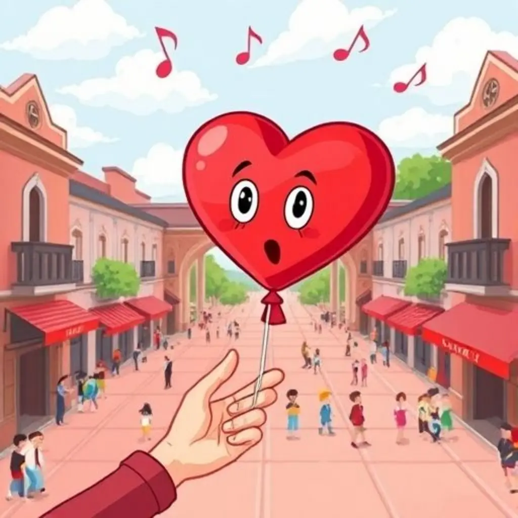 Corazoncito, un globo rojo, escapa de una mano en la plaza.
