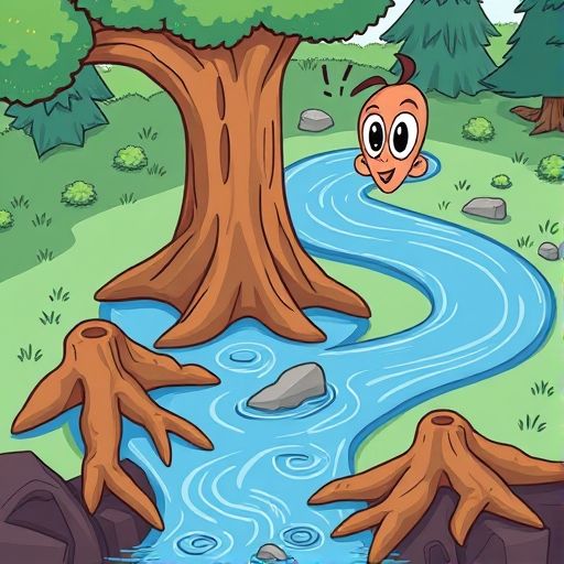 El río hace cosquillas a las raíces de los árboles.