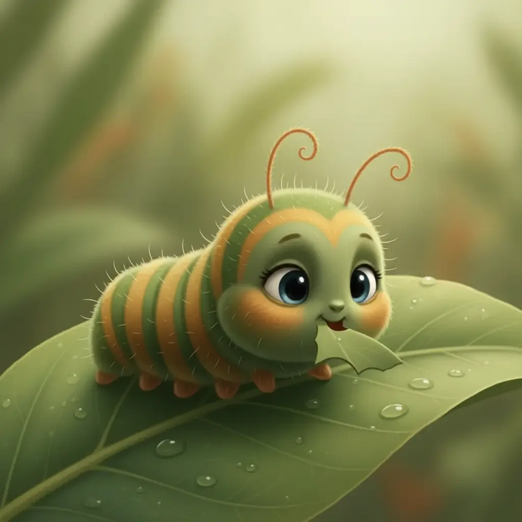 Comilona prueba un pedacito de la hoja con curiosidad.