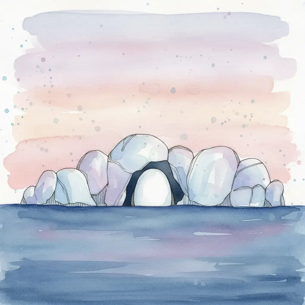 Una barriga blanca y redonda asoma tímidamente en un paisaje de hielo azulado.