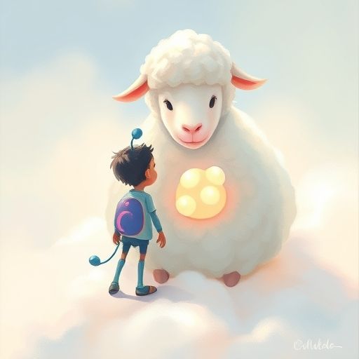 Sonoro descubre a NubeOveja, una oveja de las nubes, que tímidamente revela que ha estado escondiendo las nubesitas.