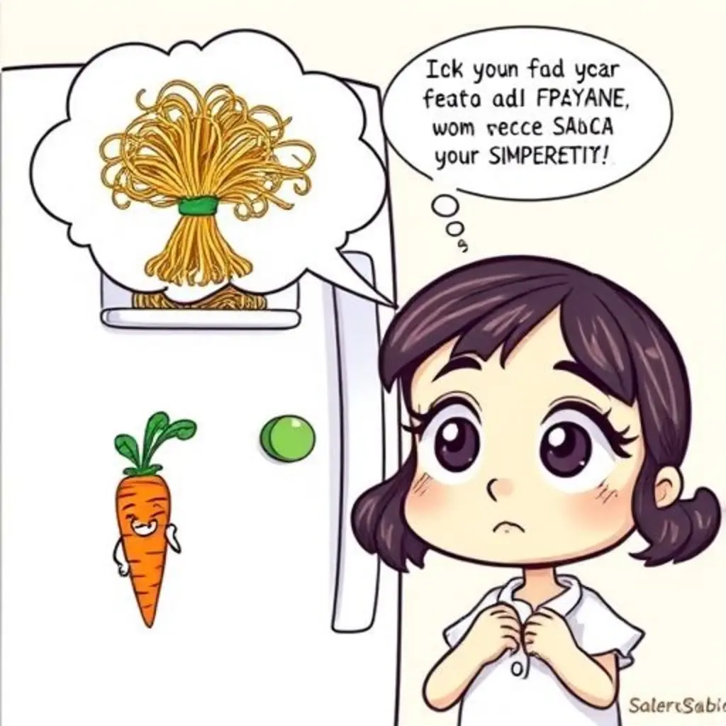 Luna se ve perpleja por una idea de árbol de espaguetis, mientras Pegote el imán escucha los consejos de Salero el salero.