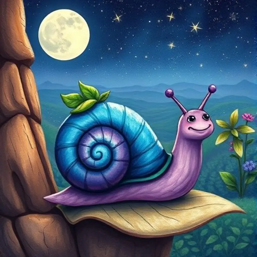 Leo el caracol en la cima del muro, contemplando el jardín bajo la luna.