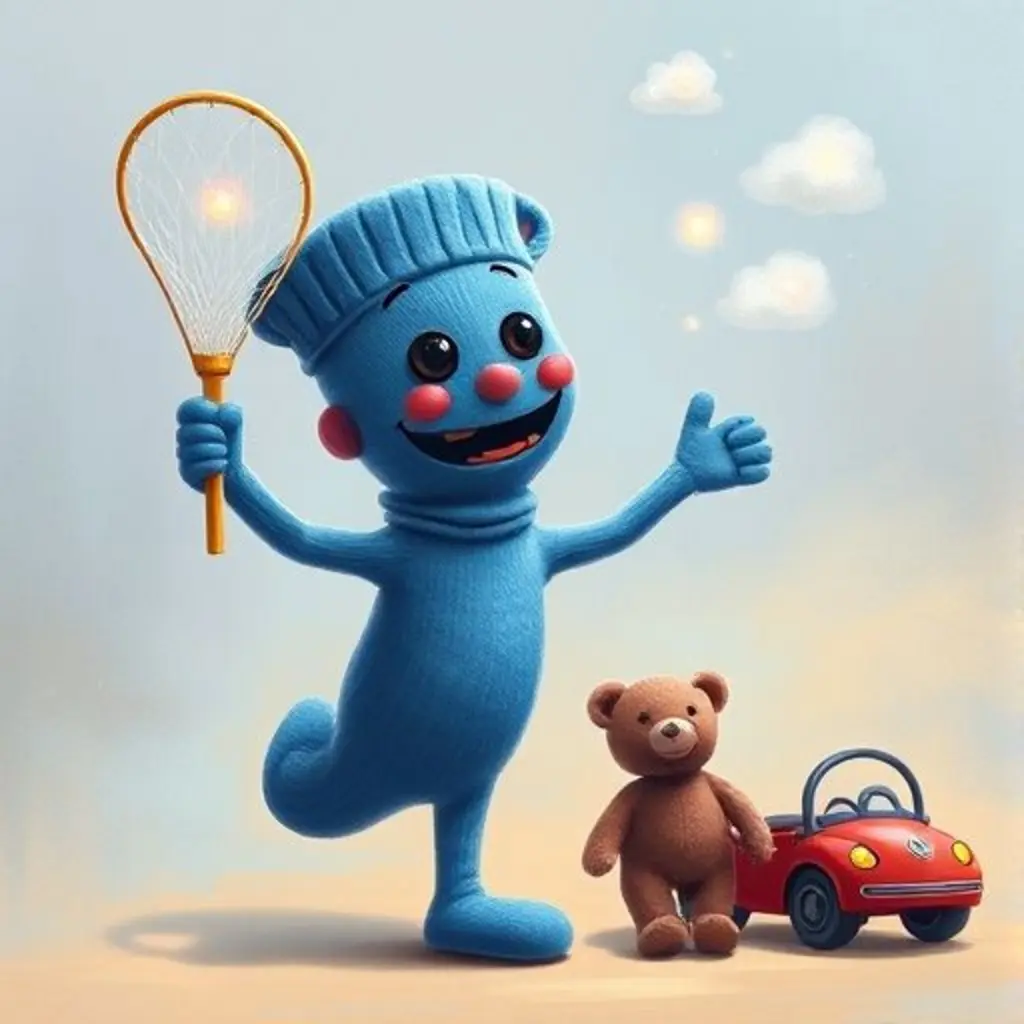 Imaginador el calcetín atrapa tres suspiros de aburrimiento que se transforman en nubes de colores, haciendo felices a los juguetes.