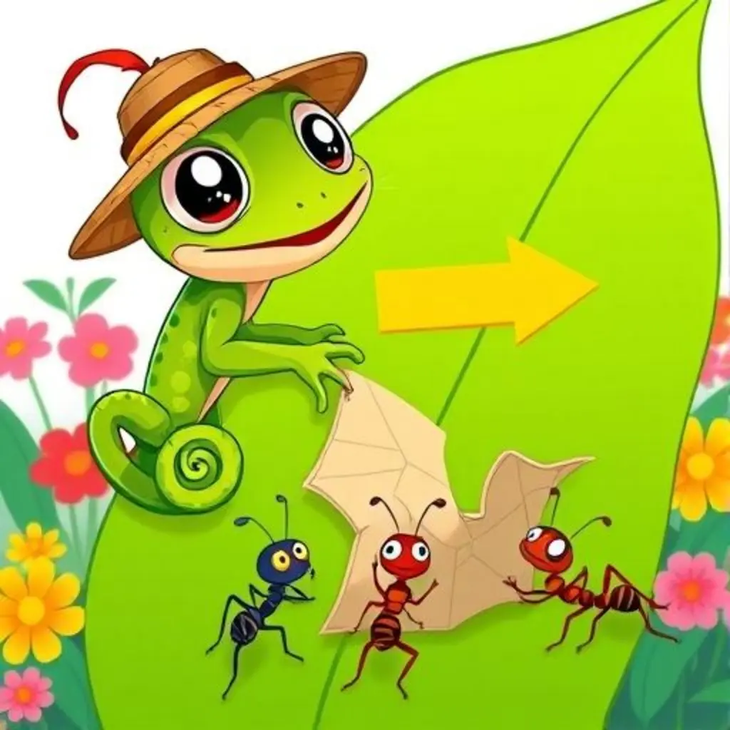 Camu pintando un mensaje en una hoja para unas hormigas perdidas.