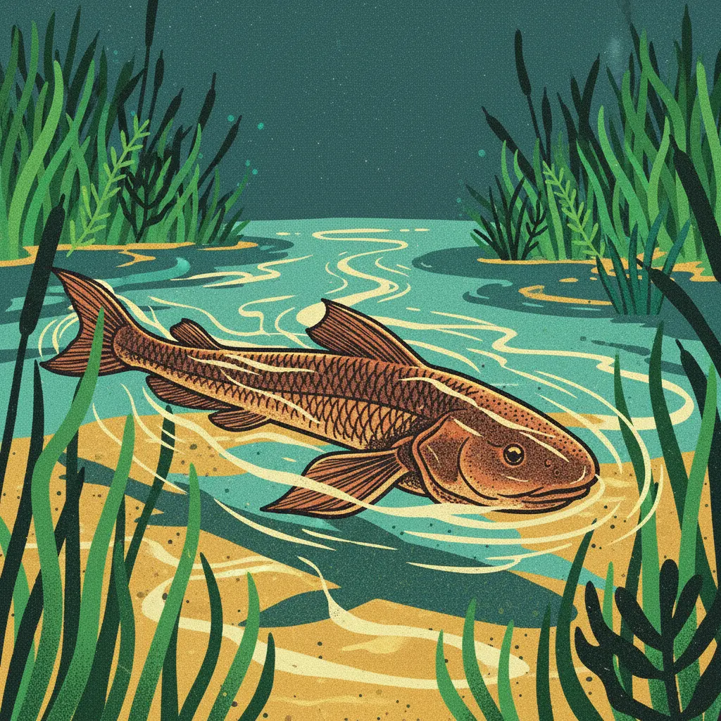 El pez nada con energía en el agua limpia rodeado de plantas verdes.