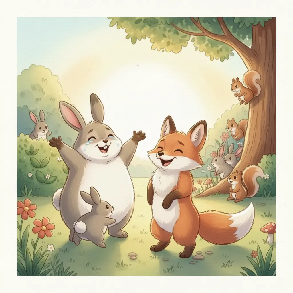 Zita guía a Benito de vuelta a su mamá, y los animales la miran con admiración.