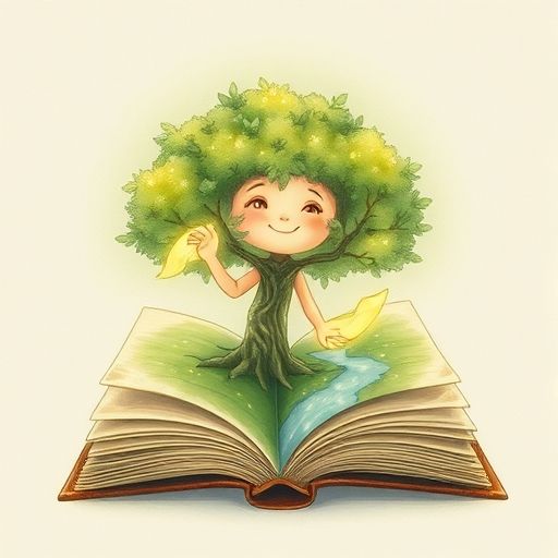 Kyla ayuda al árbol y al río del libro a recuperar su color y vida.
