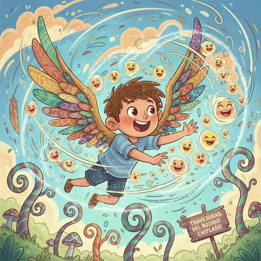 La pluma se vuelve pequeños torbellinos de colores, que ríen y danzan en el aire.