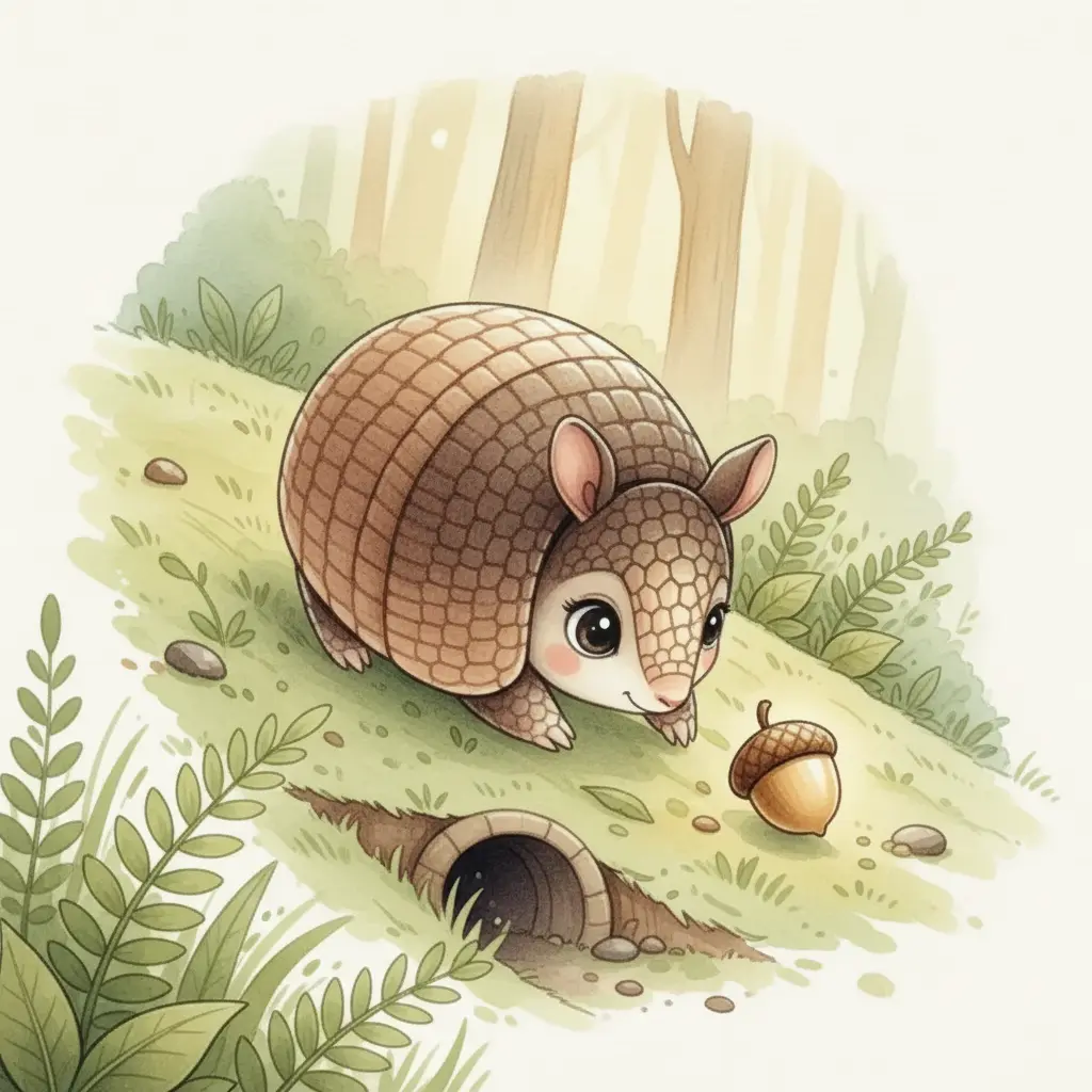 Rodolfo, hecho una bola, persigue y guía la bellota brillante por la colina.