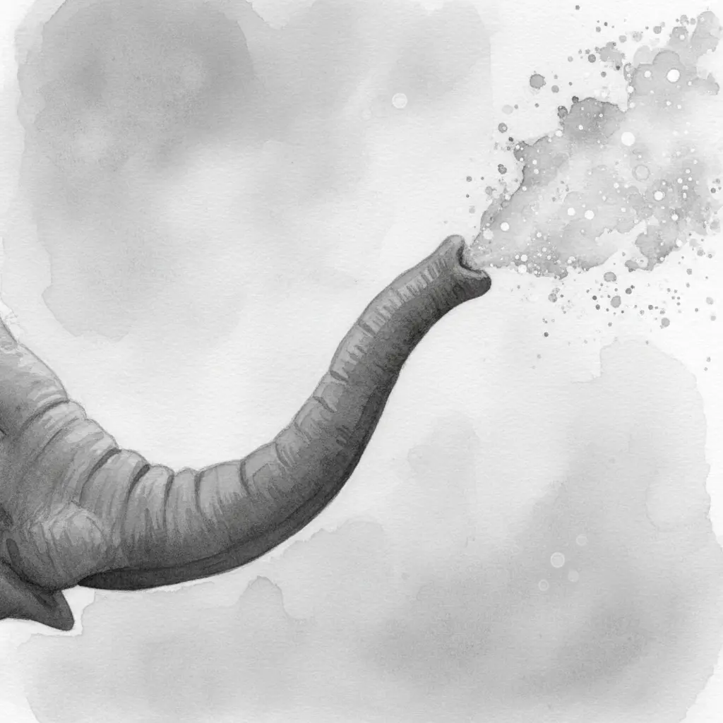 Extremo de una trompa lanzando pequeñas gotas de agua.