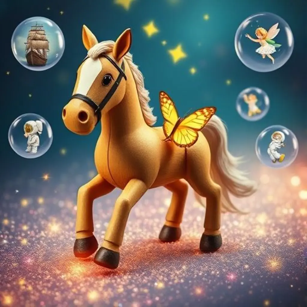 Galope explora el camino de estrellas danzarinas, viendo burbujas de sueños y conociendo a una mariposa luminosa.