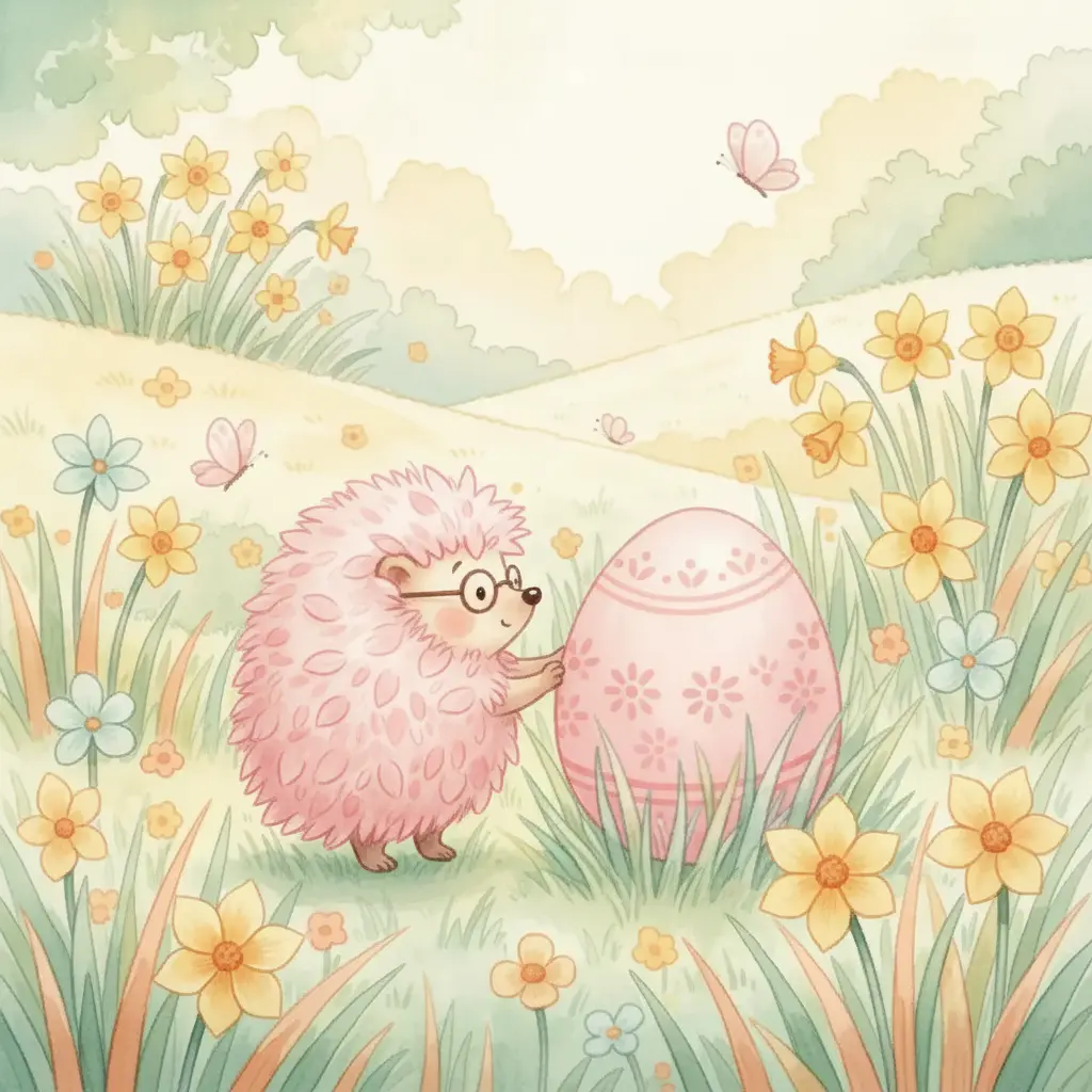 Tito, cubierto de pétalos rosas, empuja el huevo sin dañarlo.