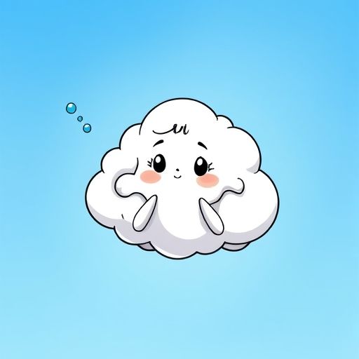 Nubecita Rita, una nube tímida, flota en el cielo azul.