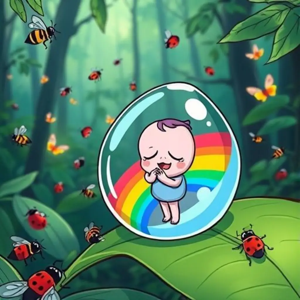 Arcoíris Mini descansa mientras el bosque canta lleno de vida.