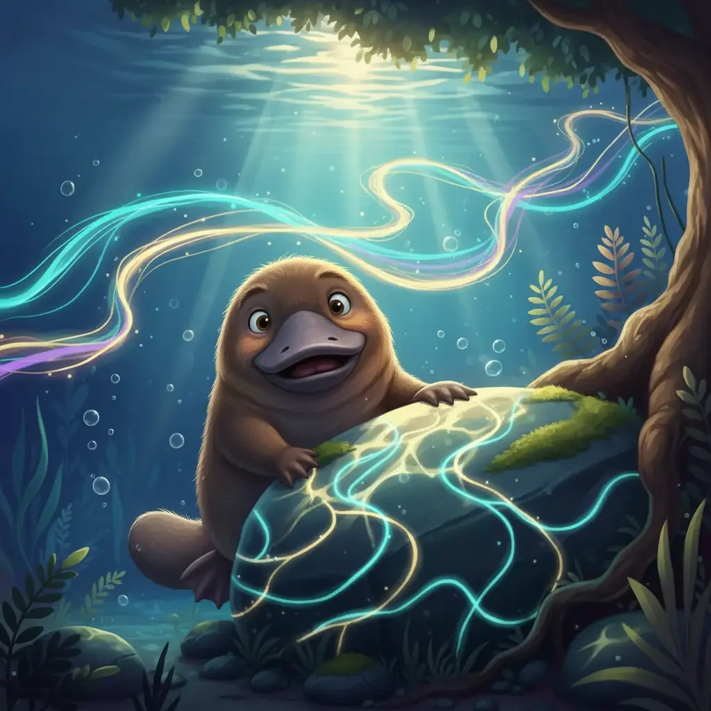 Plin toca la piedra, y esta revela un mapa de 'ríos de sonido' que se iluminan.