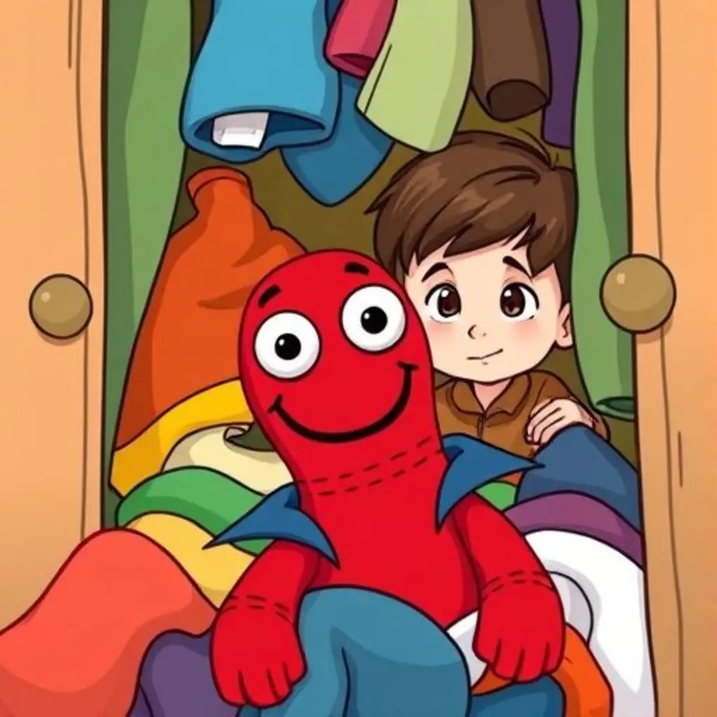 Calcetín Valiente atascado en una pila de ropa.