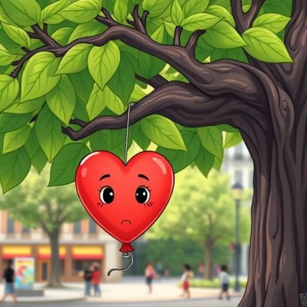 Corazoncito se engancha suavemente en la rama de un árbol.