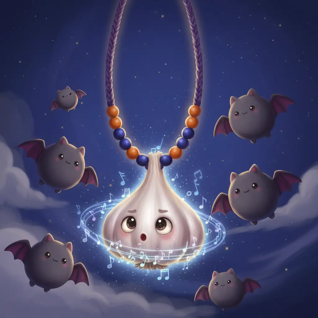 El collar de ajo gira y emite dulces melodías en la noche.