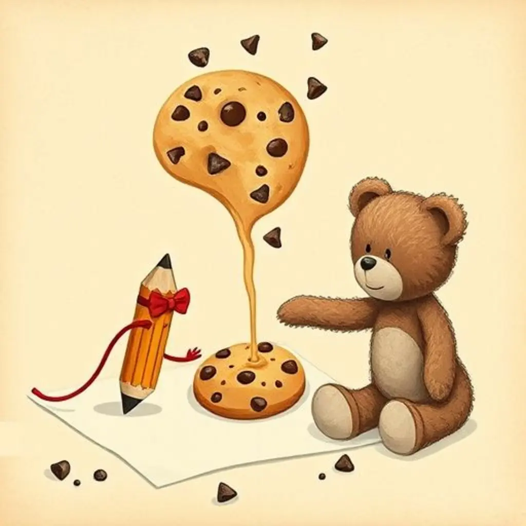 Trazo dibuja una galleta mágica que desprende un dulce aroma, Rolo el oso la huele asombrado y Lía la muñeca se emociona.