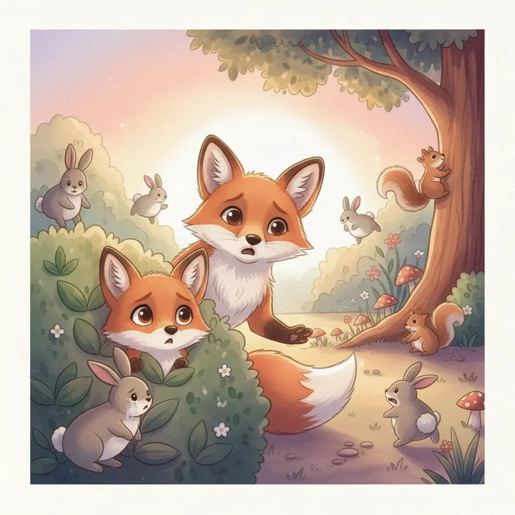 Los animales del bosque buscan al conejito Benito mientras Zita lo ve llorar escondida.