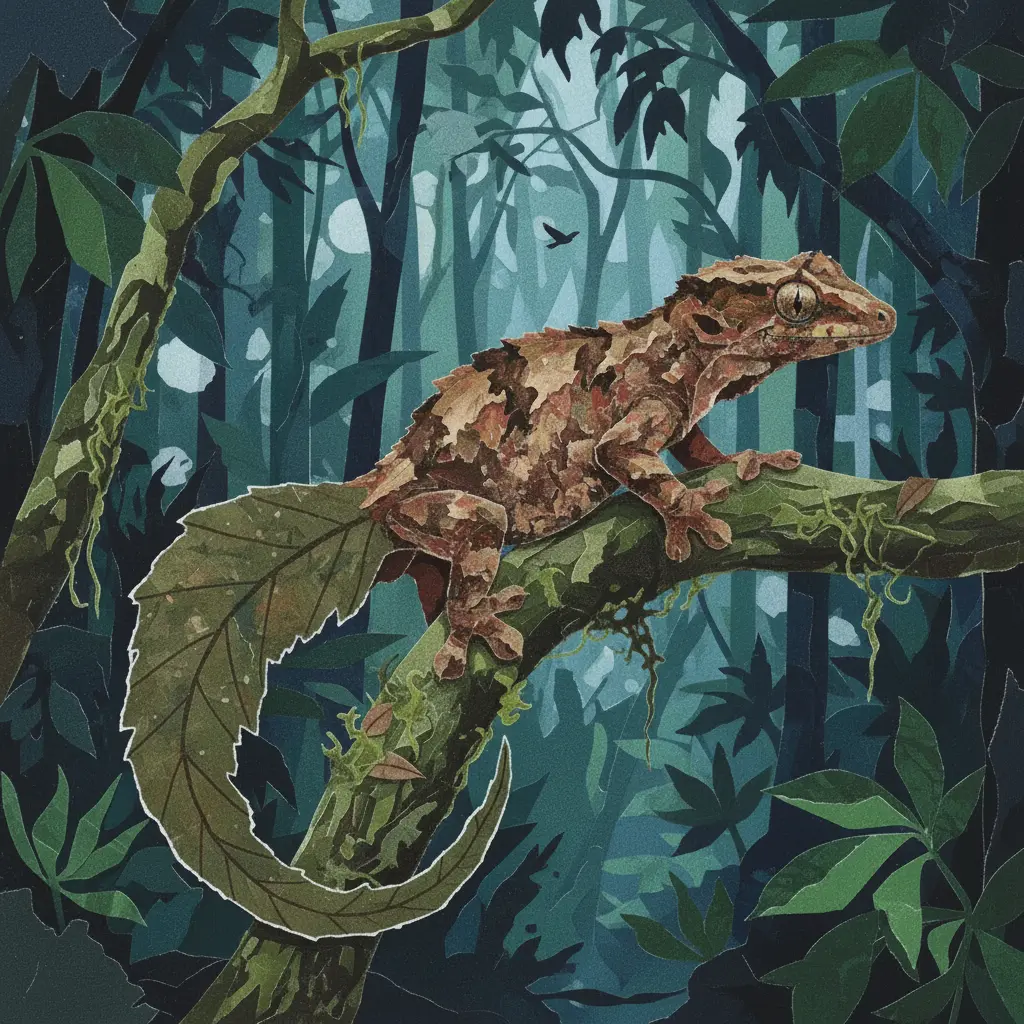 El gecko se aplasta contra el tronco y desaparece a la vista del búho que se aleja.