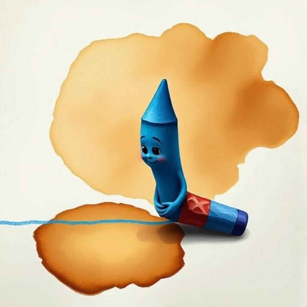 Azulín, el lápiz azul, se cae y encuentra una mancha de café.