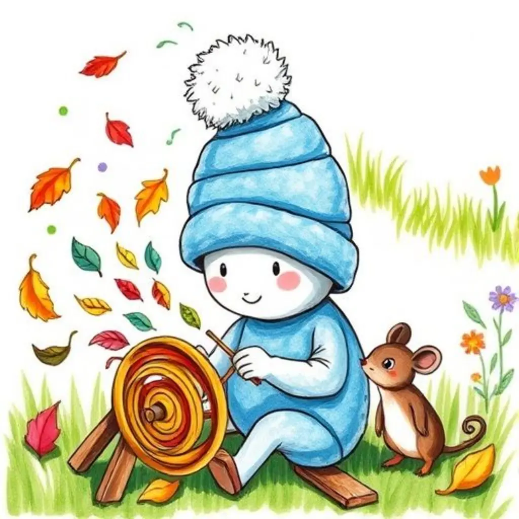 Copito girando en el jardín con Pipo, hojas secas volando a su alrededor.