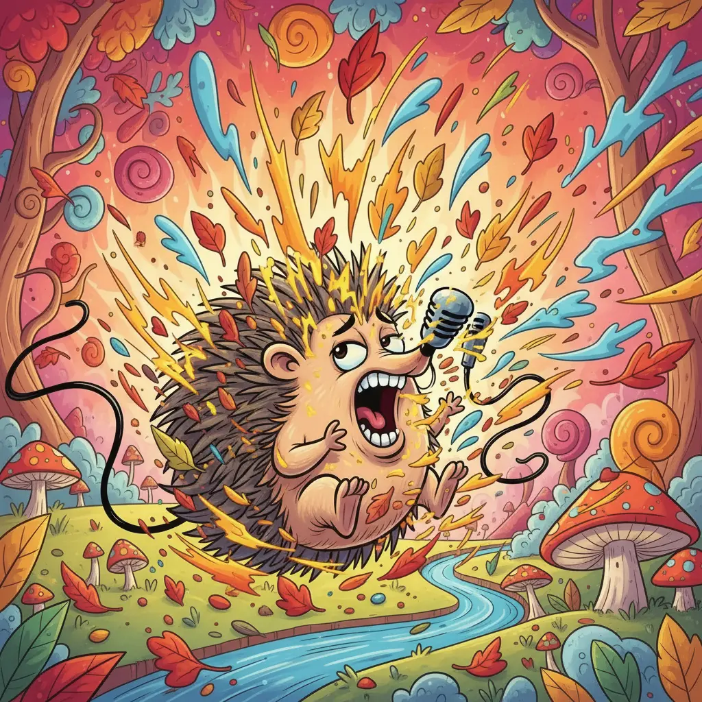 La voz de Rueditas hace que todas las hojas de los árboles salgan volando en un remolino cómico.