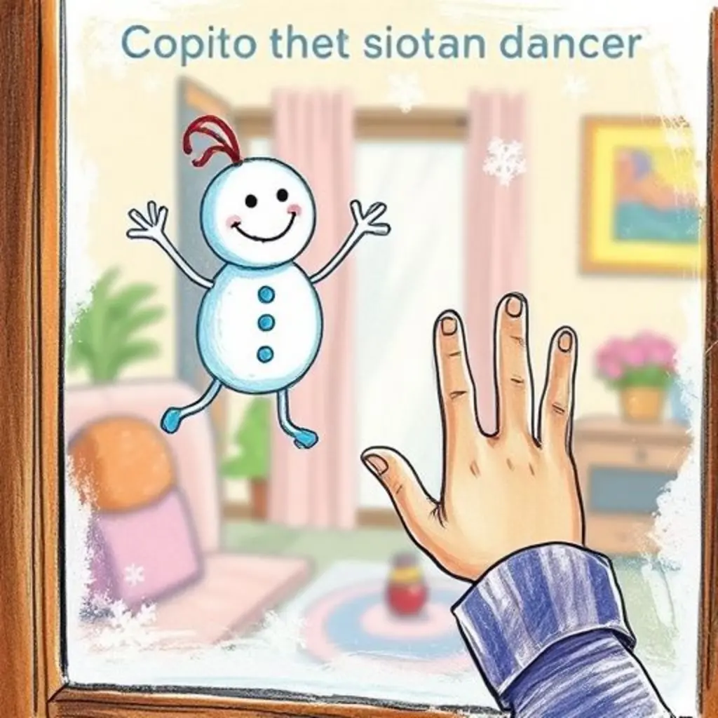 Copito, el copo de nieve bailarín, posándose en una ventana helada.