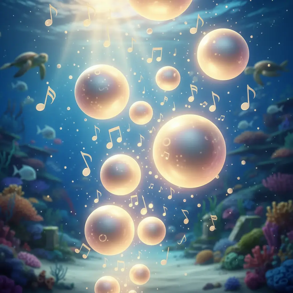 Perlas brillantes que flotan y cantan suavemente en el agua.