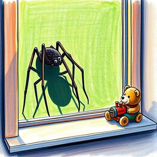 Tejita la araña se mueve valientemente, proyectando una sombra larga.