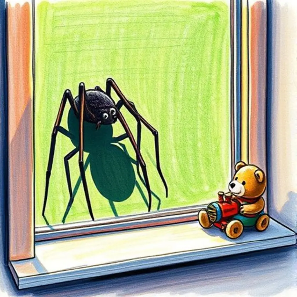 Tejita la araña se mueve valientemente, proyectando una sombra larga.