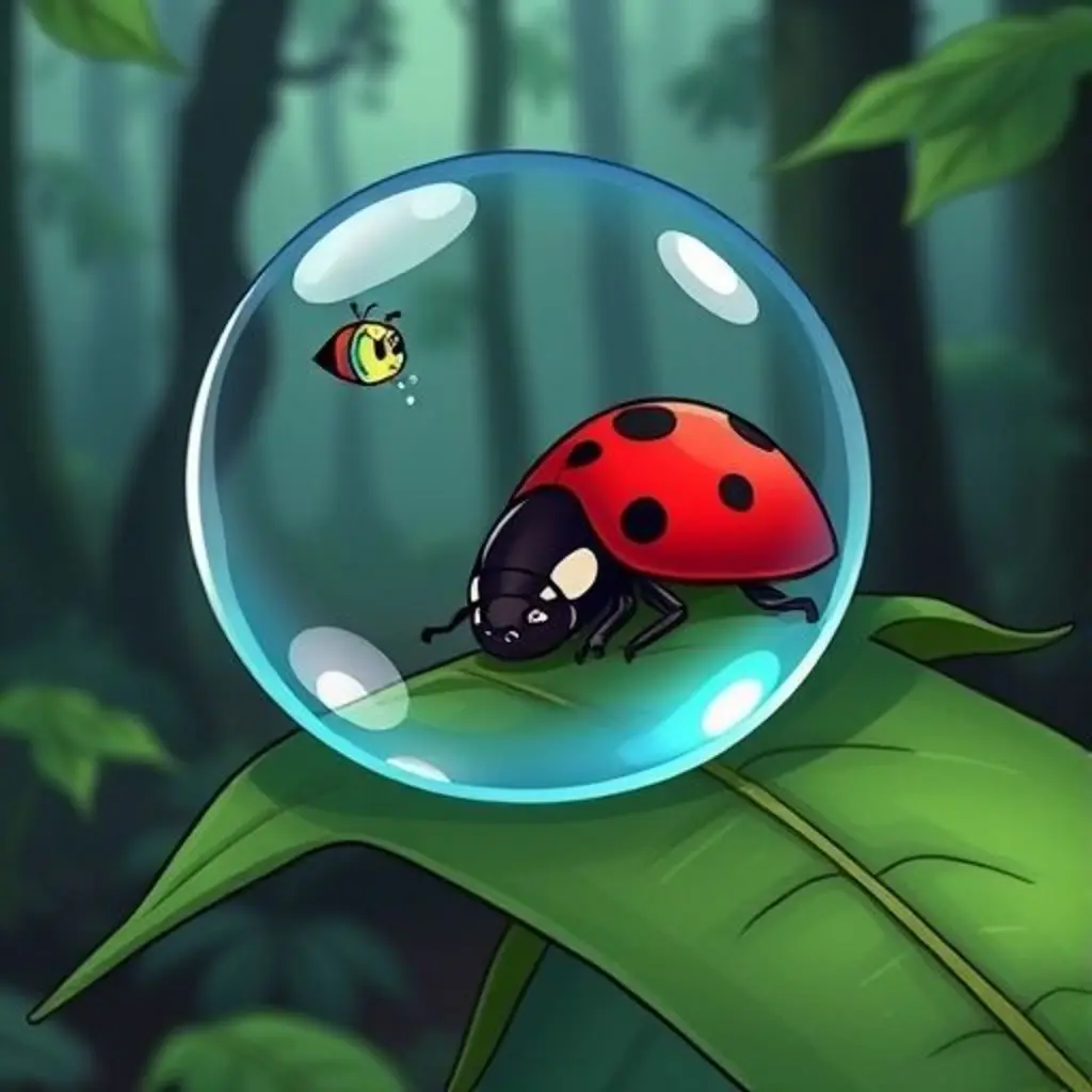 Arcoíris Mini confuso junto a una mariquita dormilona.