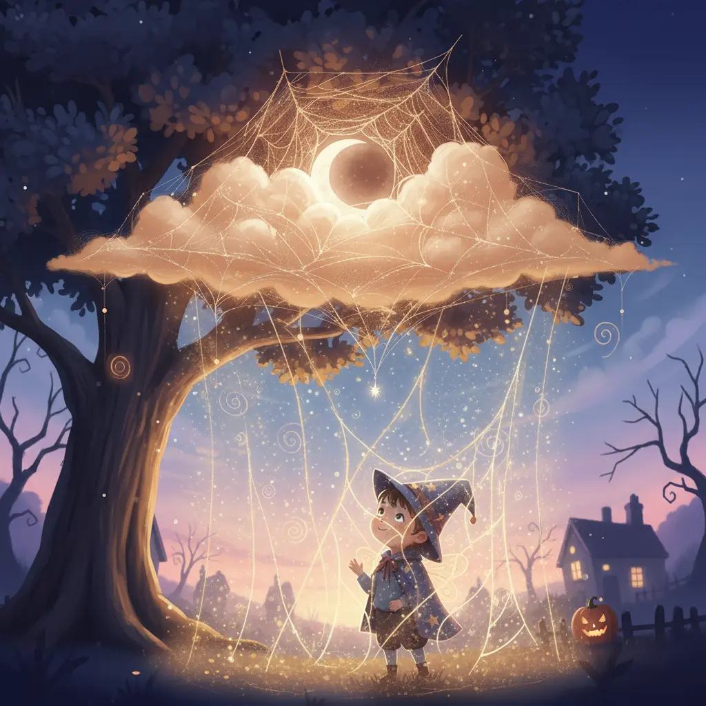 La Nube de Telaraña abraza al niño asustado.