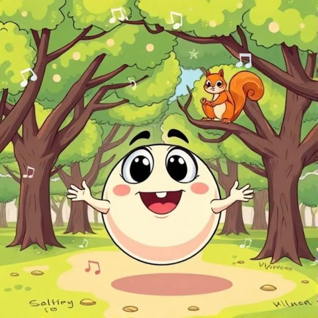 Rebotina rebota en el centro del parque, y los árboles bailan a su alrededor.