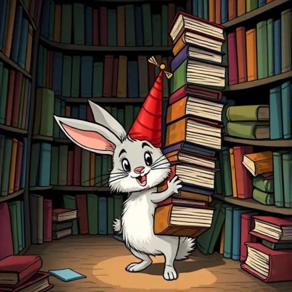 Molín, mareado, choca contra una pila de libros en un rincón oscuro de la biblioteca.